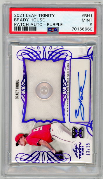 2021 Leaf Trinity Brady House RPA Rookie Patch Auto Button Patch #'d 13/25 PSA 9 MINT