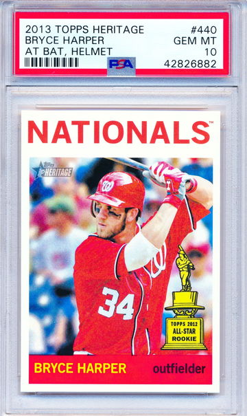 2013 Topps Heritage #440 Bryce Harper At Bat, Helmet Rookie PSA 10