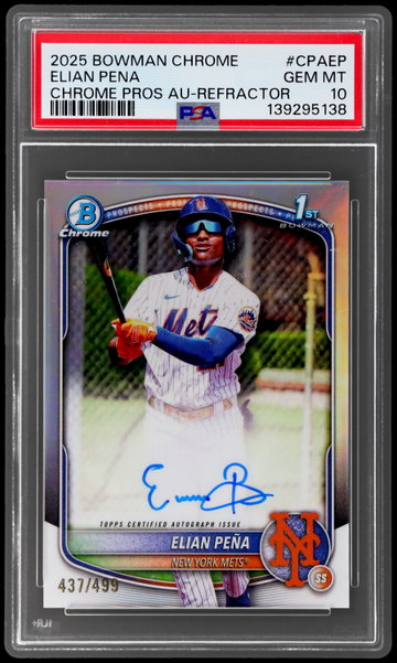 2025 Bowman Chrome Elian Pena Prospect Autograph Refractor PSA 10