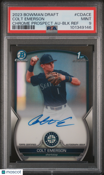 2023 Bowman Draft Chrome Prospect Autograph Colt Emerson #CDACE BLK Ref PSA 9 Auto