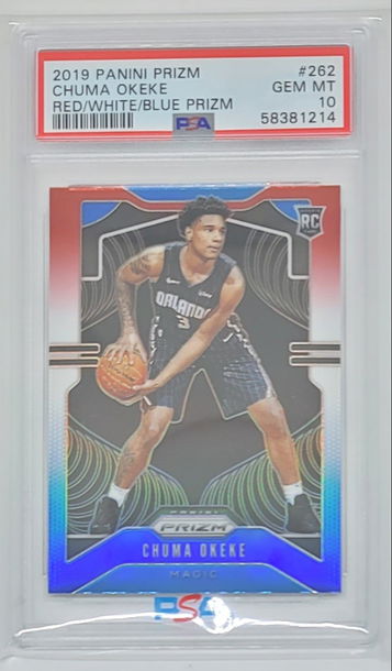 2019 PRIZM CHUMA OKEKE RWB PRIZM SP RC #262 PSA 10 GEM MINT RED WHITE BLUE MAGIC