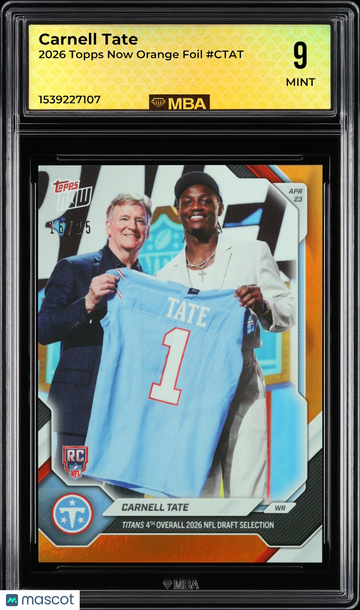 2026 Topps Now Carnell Tate #CTAT Orange Foil MBA 9