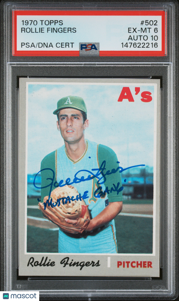 1970 Topps Rollie Fingers #502 HOF Rookie PSA 6 Auto 10