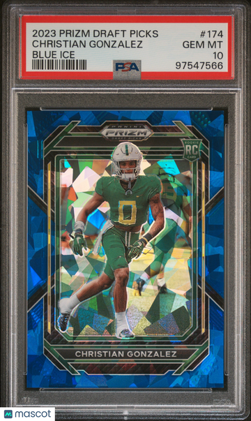 2023 Panini Prizm Draft Picks Christian Gonzalez #174 Blue Ice PSA 10