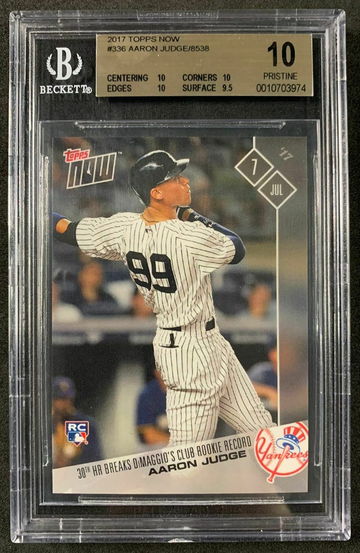2017 Topps Now #336 Aaron Judge Rookie RC BGS 10 PRISTINE - DHL Express Air with Tracking from Overseas