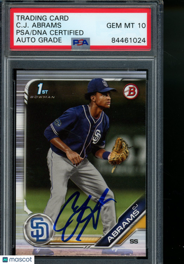 2019 Bowman 1st C. J. Abrams #BD-85 PSA A Auto 10