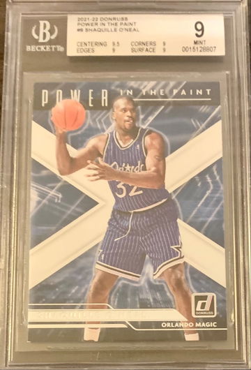 2021-22 Panini Donruss #9 Shaquille O’Neal Power In The Paint Insert BGS 9 Mint.