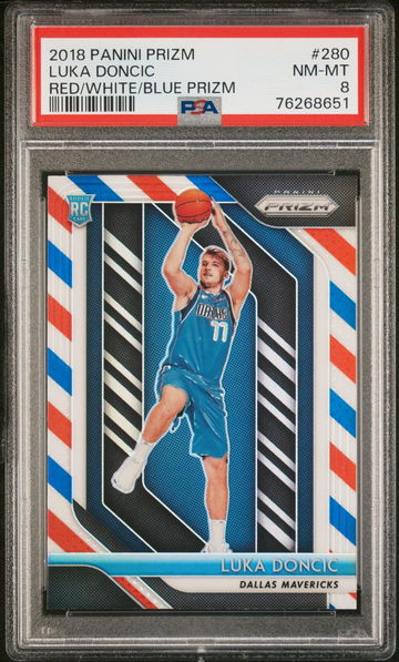 2018 Panini Prizm LUKA DONCIC #280 RED WHITE BLUE PRIZM PSA 8