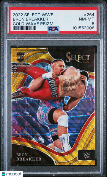 2022 Panini Select WWE Bron Breakker #264 Gold Wave Prizm PSA 8