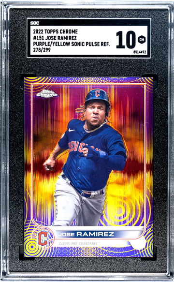 2022 Topps Chrome Purple/Yellow Sonic Pulse Ref Jose Ramirez #151 /299 SGC 10