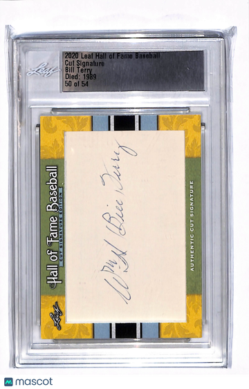 2020 Leaf Hall of Fame Baseball Cut Signature Edition Bill Terry Authentic Cut Signature