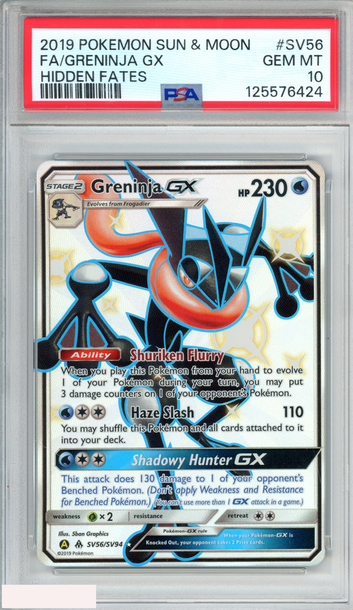 2019 POKEMON SUN AND MOON HIDDEN FATES FA GRENINJA GX #SV56 PSA 10 GEM MT