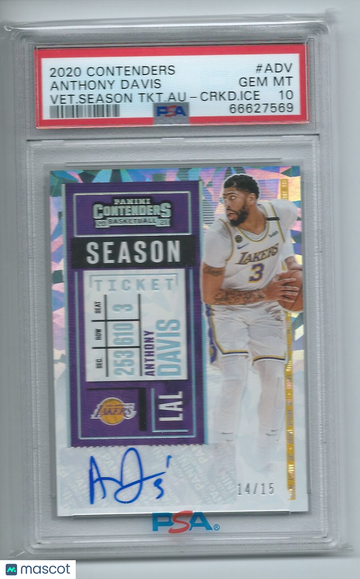 2020 Panini Contenders Veteran Season Ticket Autographs Anthony Davis #ADV Vet. Season TKT. Au Crkd. Ice PSA 9