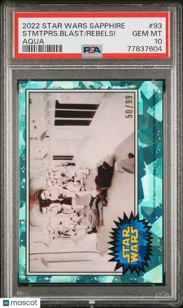 2022 Topps Chrome Sapphire Edition Star Wars Rebels! Stmtprs. Blast #93 Aqua PSA 10