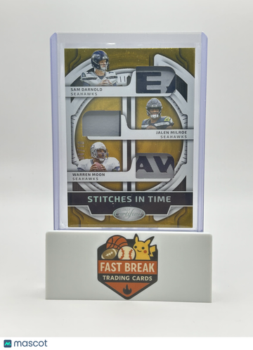 2025 Panini Certified Stitches in Time Sam Darnold Warren Moon Jalen Milroe #SITT-SJW Gold /10 Triple Memorabilia Jersey
