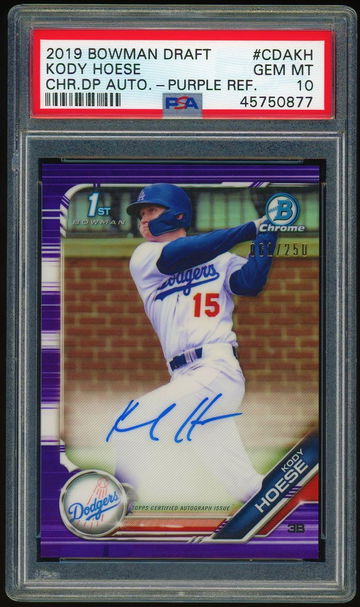 2019 Bowman Chrome KODY HOESE Purple Refractor Auto RC PSA 10 Autograph #061/250 Los Angeles Dodgers