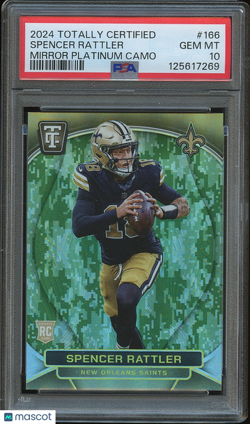 2024 Panini Totally Certified Spencer Rattler #166 Mirror Platinum Camo Rookie PSA 10
