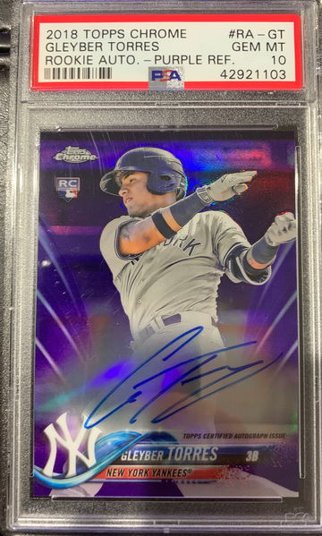 2018 topps chrome Gleyber Torres purple refractor auto psa 10 rookie /250