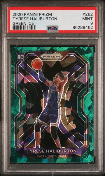 2020 PANINI TYRESE HALIBURTON PRIZM GREEN ICE #262 PSA 9