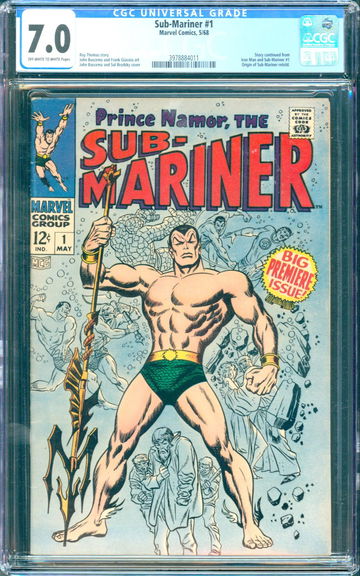 Sub-Mariner #1 (1968) CGC 7.0 -- O/w to white pgs; Origin of Sub-Mariner retold
