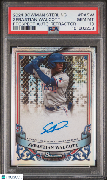 2024 Bowman Sterling Prospect Autographs Sebastian Walcott #PASW Refractor /150 PSA 10