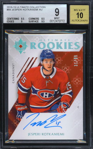 2018-19 Ultimate Collection #89 Jesperi Kotkaniemi Auto Rookie /99 