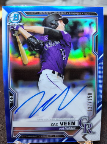 2021 Bowman Chrome Zac Veen Auto Blue Refractor /150 Colorado
