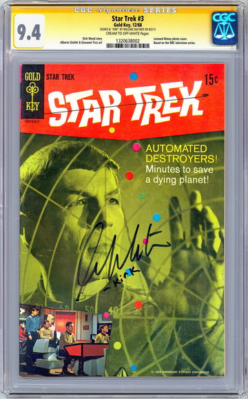 STAR TREK #3 CGC-SS 9.4 NM SIGNED & INSCRIBED KIRK/WILLIAM SHATNER GOLD KEY 1968