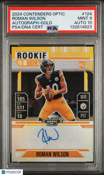 2024 Panini Contenders Optic Roman Wilson Autograph Gold 09/10 Rookie #124 PSA 9 Pittsburgh Steelers