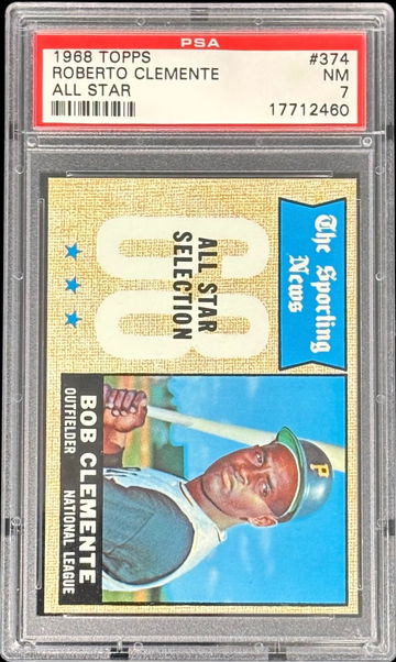1968 Topps All Star #374 Roberto Clemente Pittsburgh Pirates HOF PSA 7