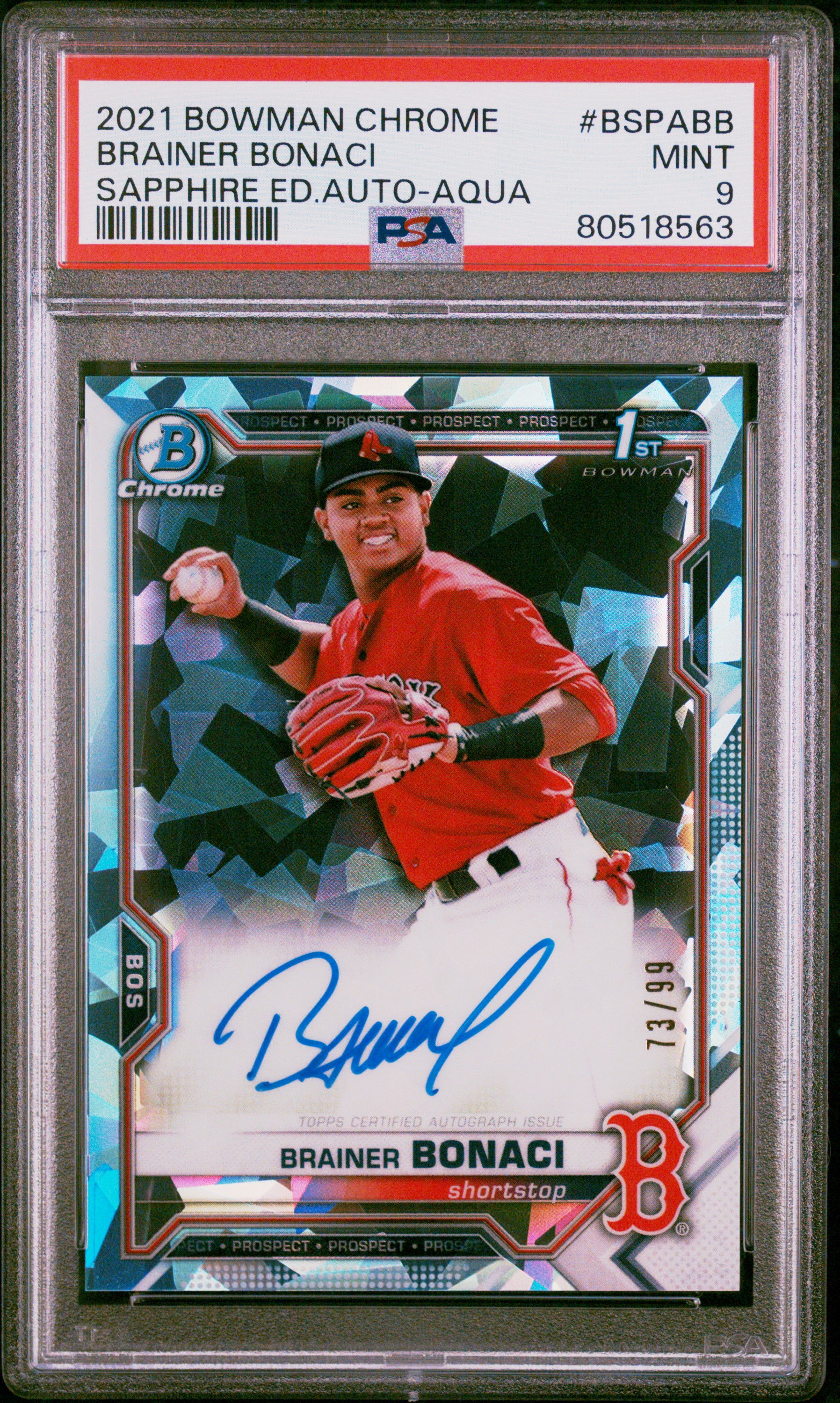 2021 Brainer Bonaci 2021 Bowman Chrome Sapphire Edition Autographs #BSPABB AQUA PSA 9