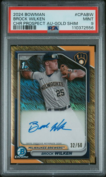 2024 Bowman Chrome Gold Shim Brock Wilken #CPA-BW /50 PSA 9