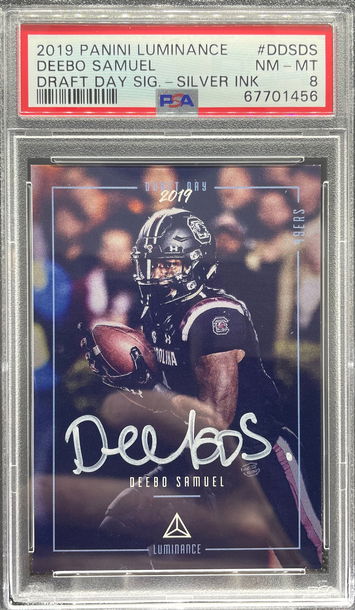 2019 Panini Luminance Draft Day Rookie Auto Silver Ink Deebo Samuel PSA 8 NM-MT