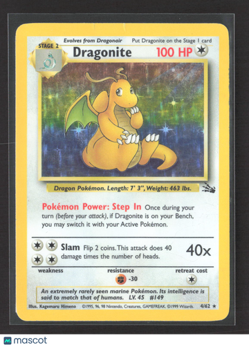 1999 Fossil Dragonite Holo Rare #4/62