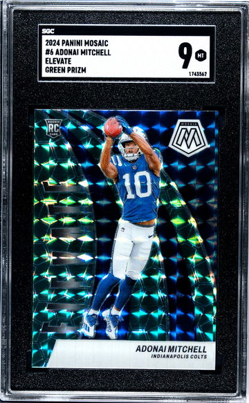 2024 Panini Mosaic Elevate Green Prizm Adonai Mitchell #6 RC SGC 9