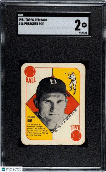 1951 Topps Red Back Preacher Roe #16 SGC 2