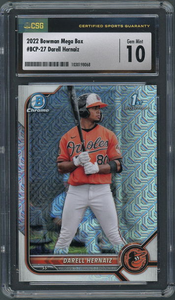 2022 Bowman Chrome Darell Hernaiz BCP-27 Mega Box - CSG Gem Mint 10 - Orioles