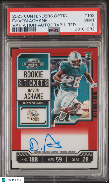 2023 Panini Contenders Optic De'von Achane #109 Variation Autograph Red PSA 9