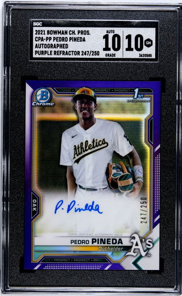 2021 BOWMAN PEDRO PINEDA CHROME PROSPECTS AUTO. PURPLE REFRACTOR #CPA-PP SGC 10