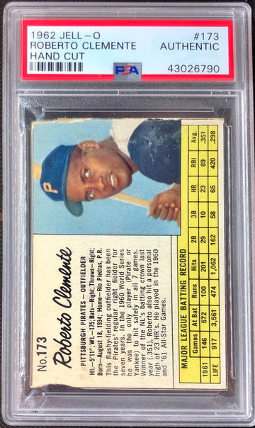 1962 Jell-O (Jello) #142 Roberto Clemente Pittsburgh Pirates PSA Authentic