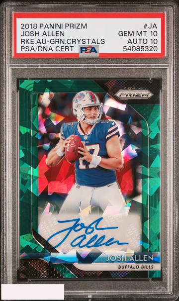 2018 PANINI PRIZM ROOKIE AUTO JOSH ALLEN GREEN CRYSTALS 8 OF 75 PSA 10 AUTO 10
