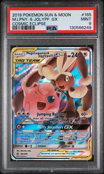 2019 Pokemon Sun and Moon Cosmic Eclipse Jigglypuff Gx/Mega Lopunny #165 /236 PSA 9