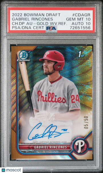 2022 Gabriel Rincones Gold Wave Refractor /50 PSA 10 Auto 10