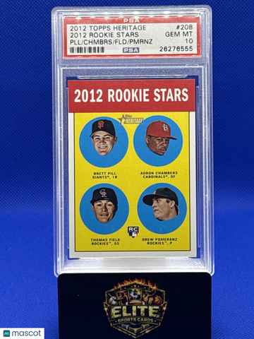 2012 Topps Heritage Brett Pill / Adron Chambers / Thomas Field / Drew Pomeranz #208 RC PSA 10