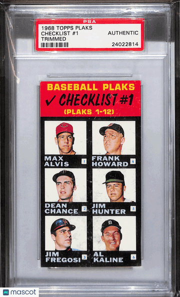 1968 Topps Plaks Checklist #1 Trimmed PSA A