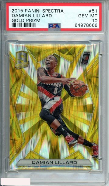 2015 PANINI SPECTRA DAMIAN LILLARD #51 GOLD PRIZM  OF 10 PSA 10 GEM MT