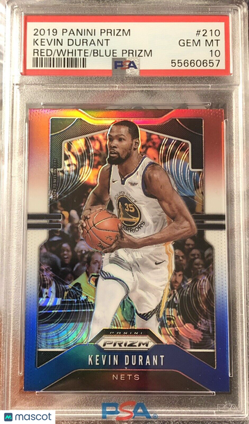 Kevin Durant 2019 Panini Prizm Red, White & Blue #210 PSA 10 Gem Mint Nets 🏀