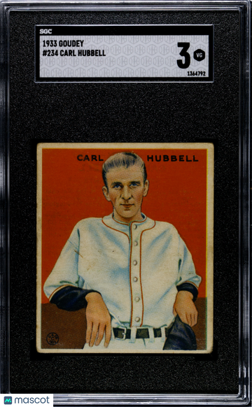 Graded 1933 Goudey Carl Hubbell #234 SGC 3 Baseball Card