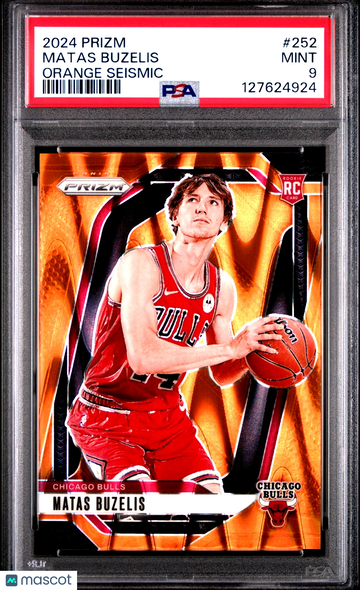 Graded 2024 Panini Prizm Orange Seismic #252 Matas Buzelis RC Bulls PSA 9