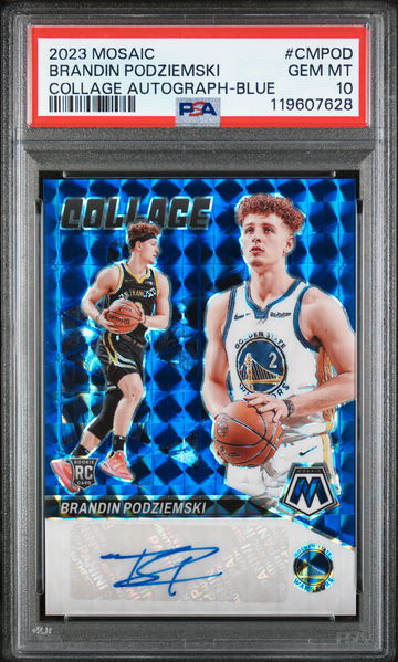 2023 Panini Mosaic Collage Blue Brandin Podziemski #CM-POD RC Auto /49 PSA 10